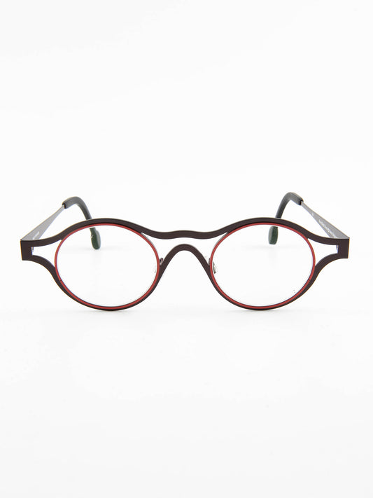 mod. Black Forest, viola scuro e rosso, Theo, occhiale da Vista